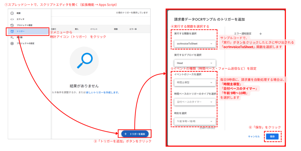 Apps Scriptのトリガーの登録方法の説明