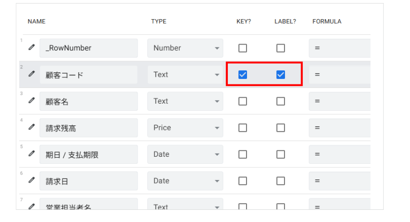 データのKeyの設定確認